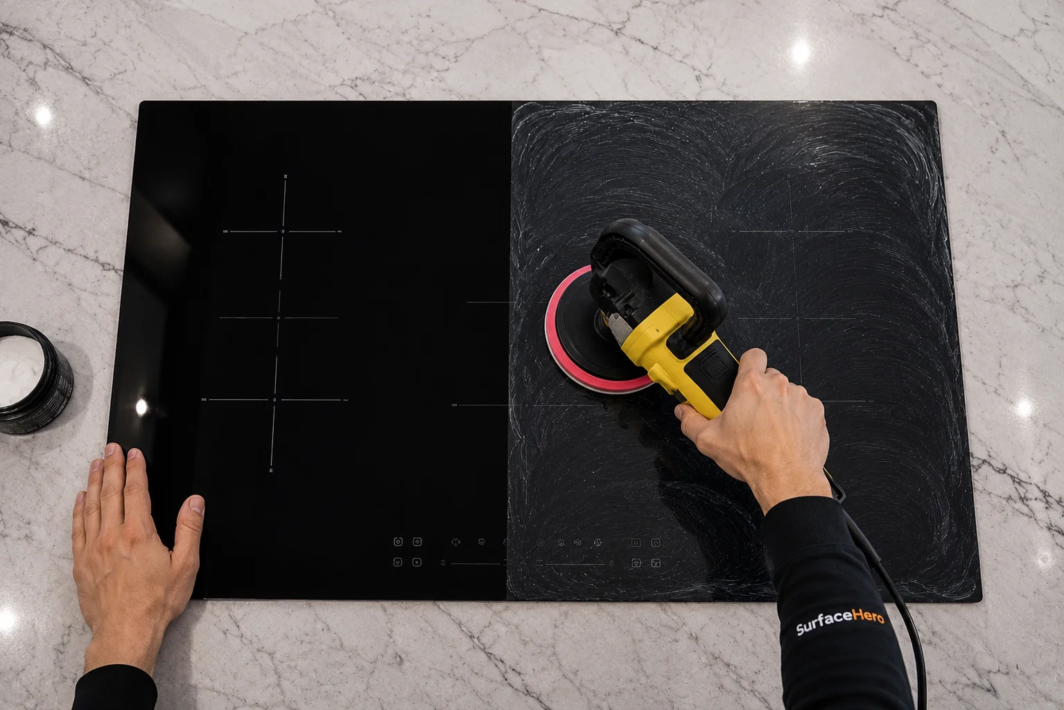 SurfaceHero specialist working on induction stove in Montreal